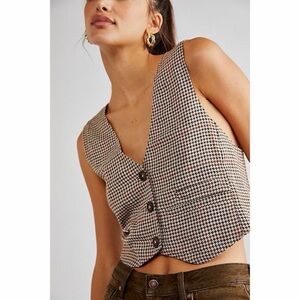 We The Free Brown and Cream Houndstooth Vest